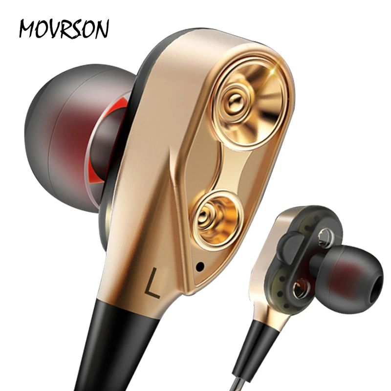 MOVRSON двойной блок привода в ухо наушник Bass сабфувер и гарнитура для телефона DJ mp3