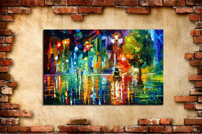 

Freeshipping best pure Hand Painted House Light street Scenery Oil Painting Beautiful knife Oil Paintings For Living Room Decor