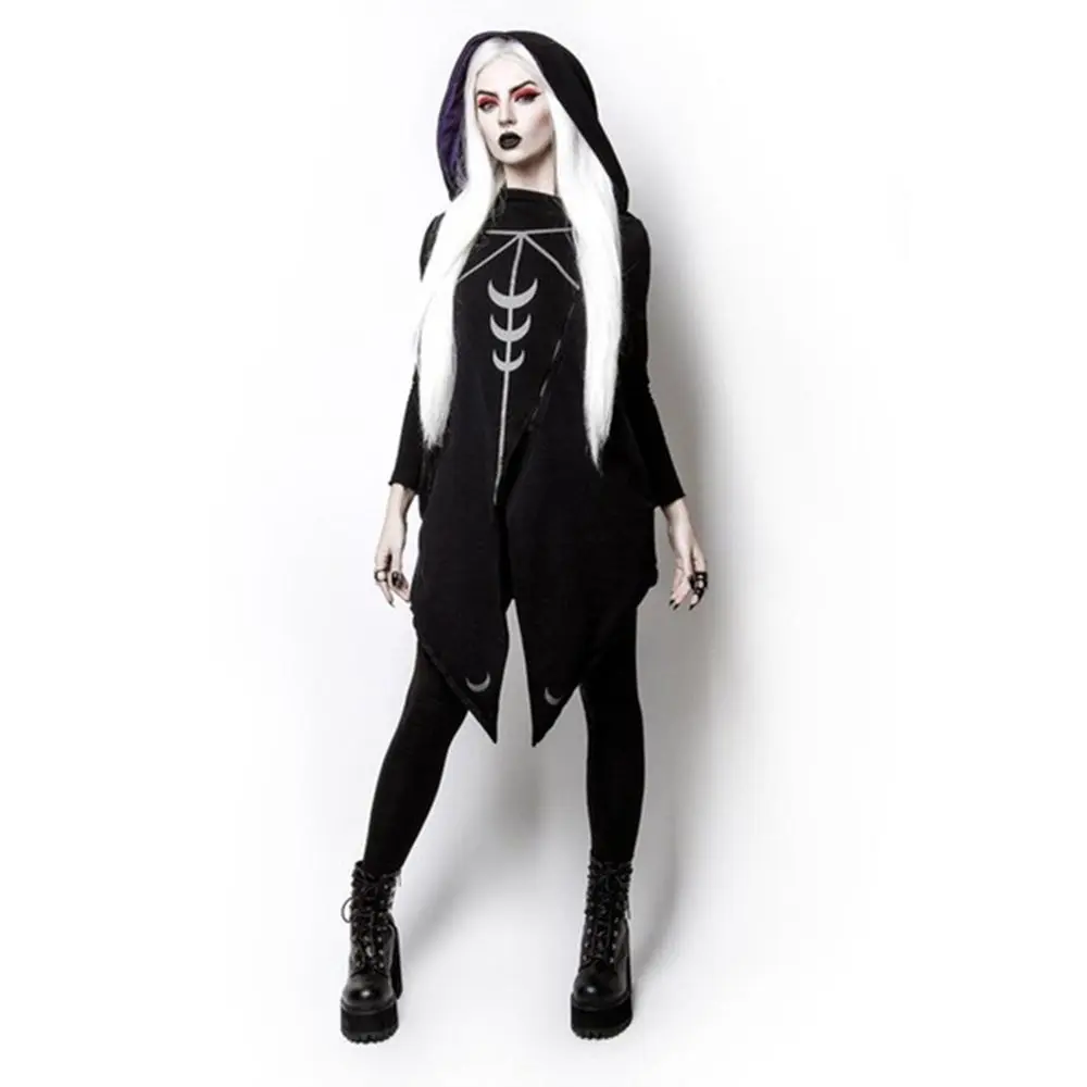 Kinikiss Женская Толстовка Harajuku Goth с капюшоном размера плюс, Осенний ассиметричный пуловер в японском стиле панк с принтом Луны