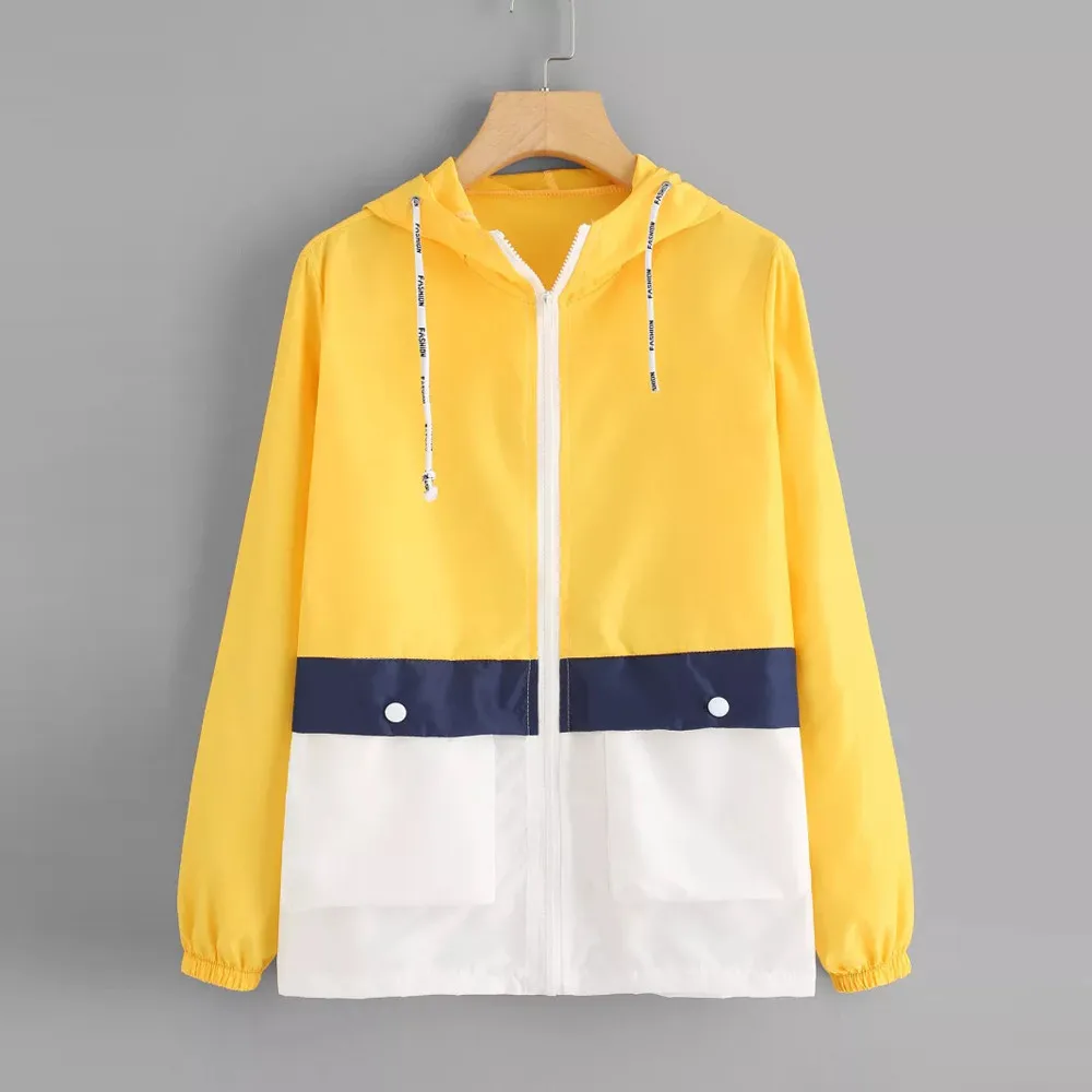 Fashion New Coats And Jackets Women Long Sleeve Patchwork Thin Skinsuits Hooded Zipper Pockets Coat 2020 Autumn | Женская одежда