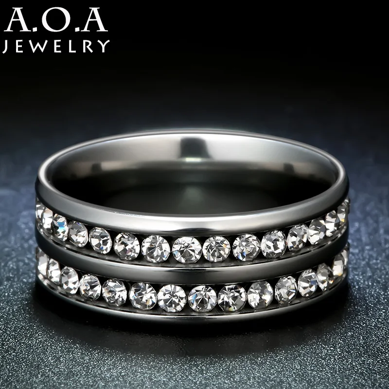 Модные брендовые двухрядные кольца из фианита для женщин кольцо нержавеющей