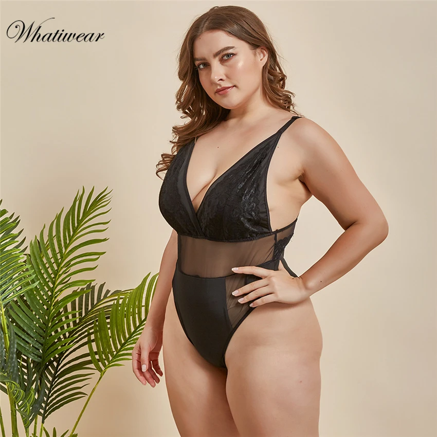 Whatiwear плюс размер сексуальное женское боди с вырезом на спине комбинезон