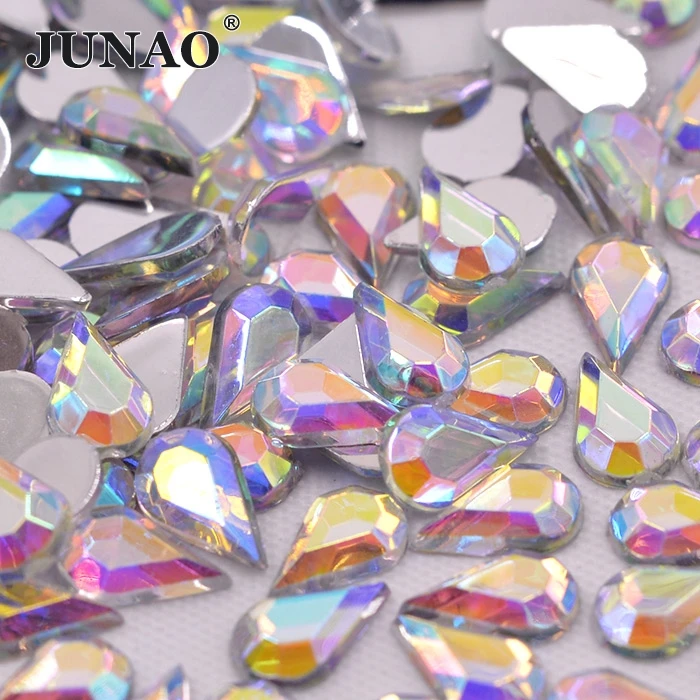 JUNAO 5*8 мм Flatback Crystal AB Стразы в форме капли стразы кристаллы камни не шитые