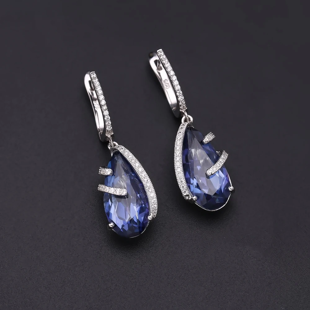 Gem's Ballet 15.78Ct натуральный иолит синий мистический кварцевый камень 925 пробы серебро женские Винтажные висячие серьги хорошее ювелирное изделие