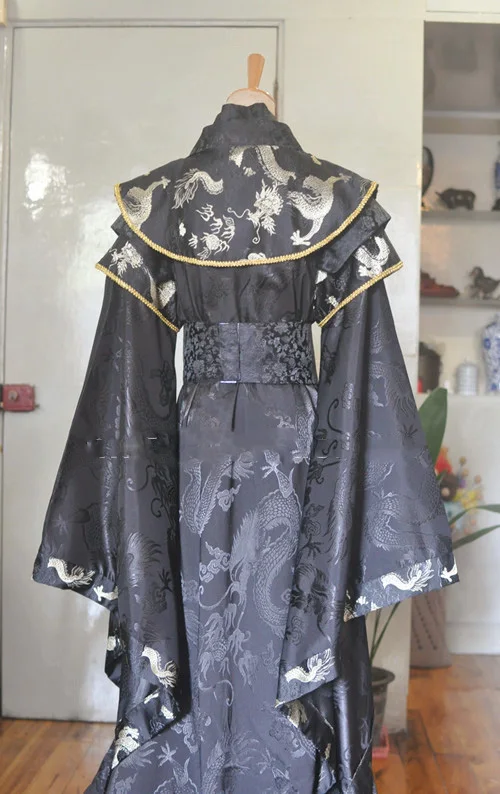 Черный золотой мужской костюм с хвостом для костюмированной вечеринки Hanfu