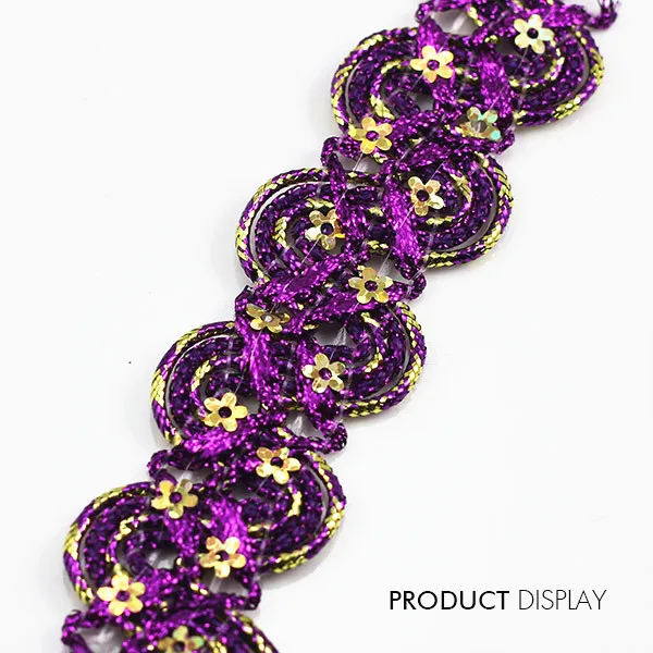 Украшенная бисером блестящая фиолетовая ткань с блестками плетеная аппликация