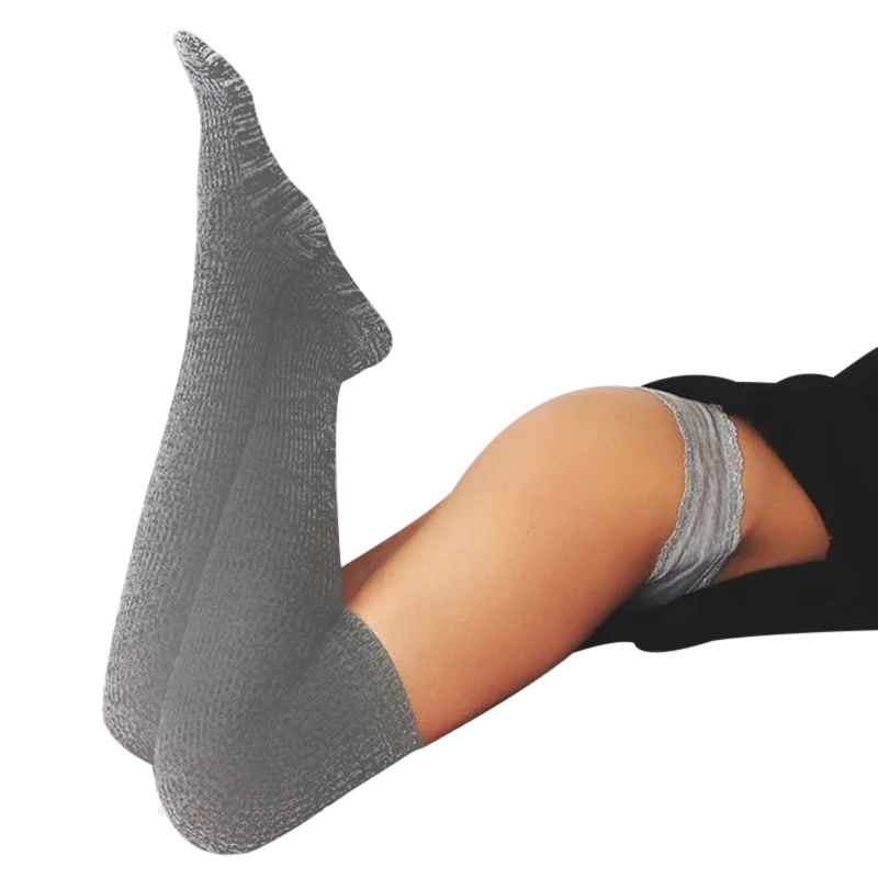 Хлопковые вязаные женские теплые облегающие высокие чулки 2018 зима Stay Up