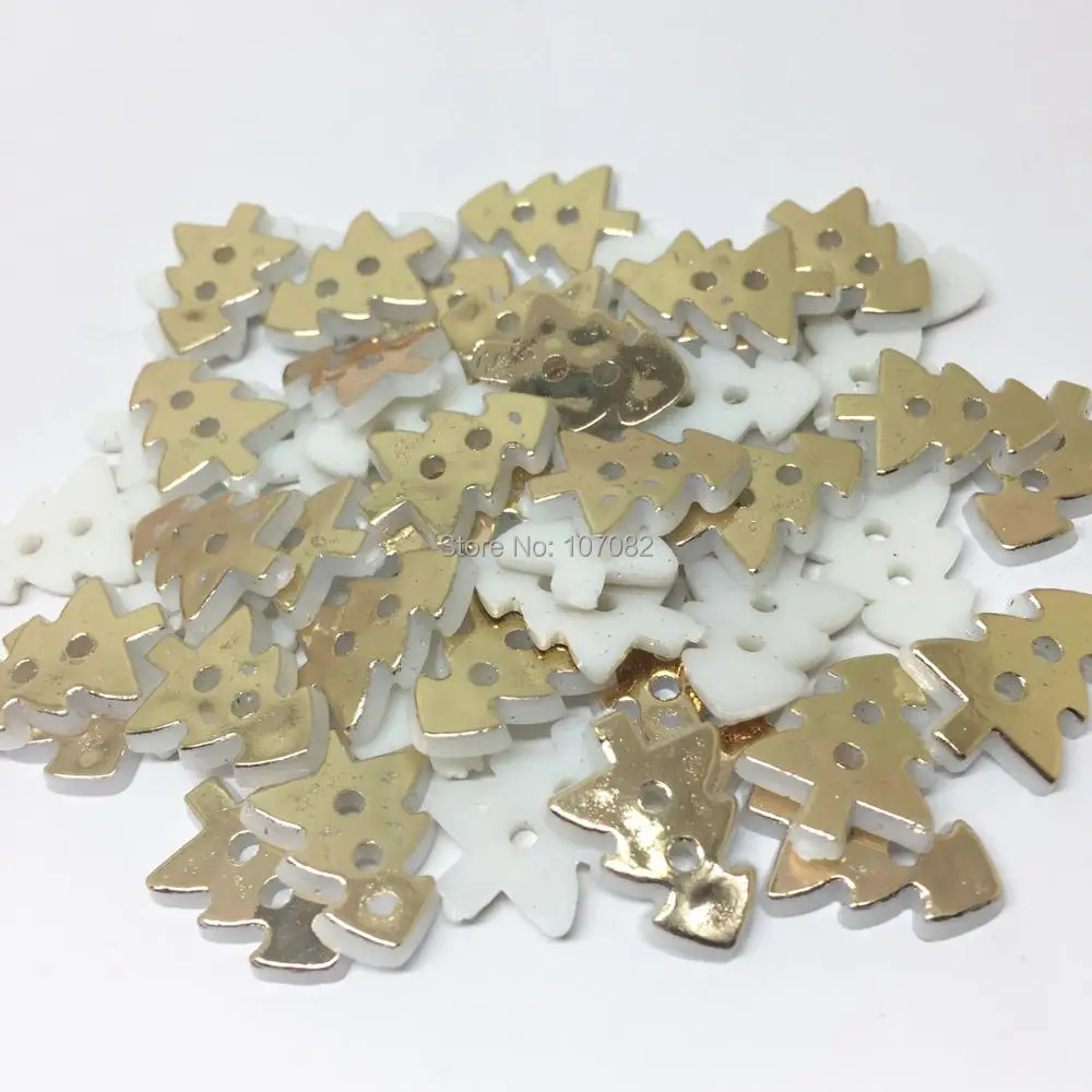 

300pcs Gold Surfaced Christmas Tree Buttons Plastic 2 Holes Sewing Button Xmas Embellishments Scrapbooking Cardmaking 13x17mm