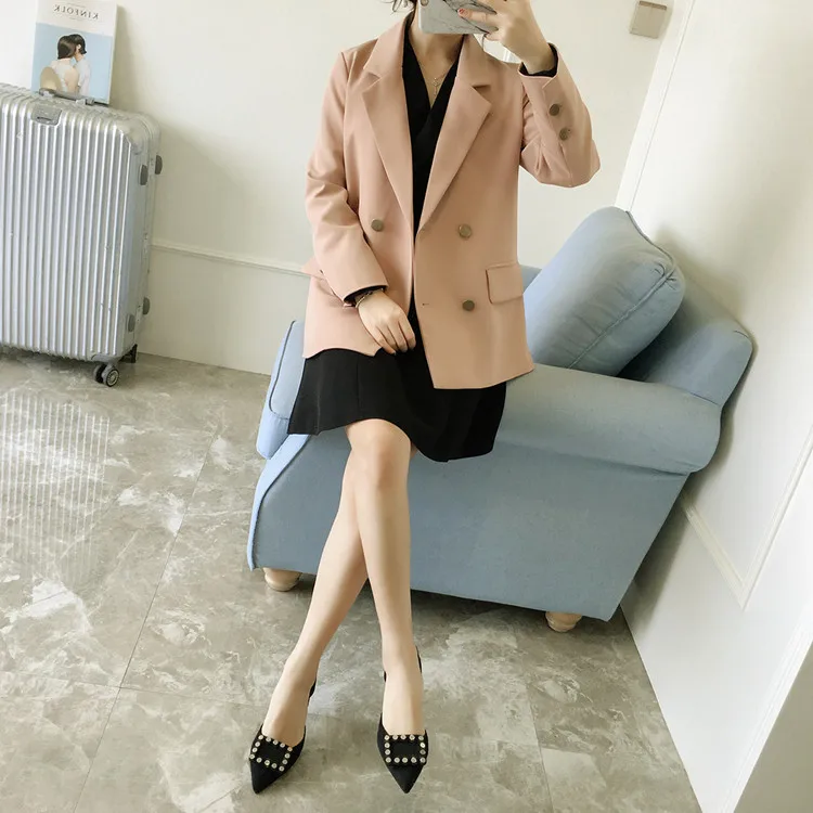 blazer feminino New South Korean Commuter Fashion Metal Double Breasted Fashion Korean Suit Jacket Female Womens Jackets