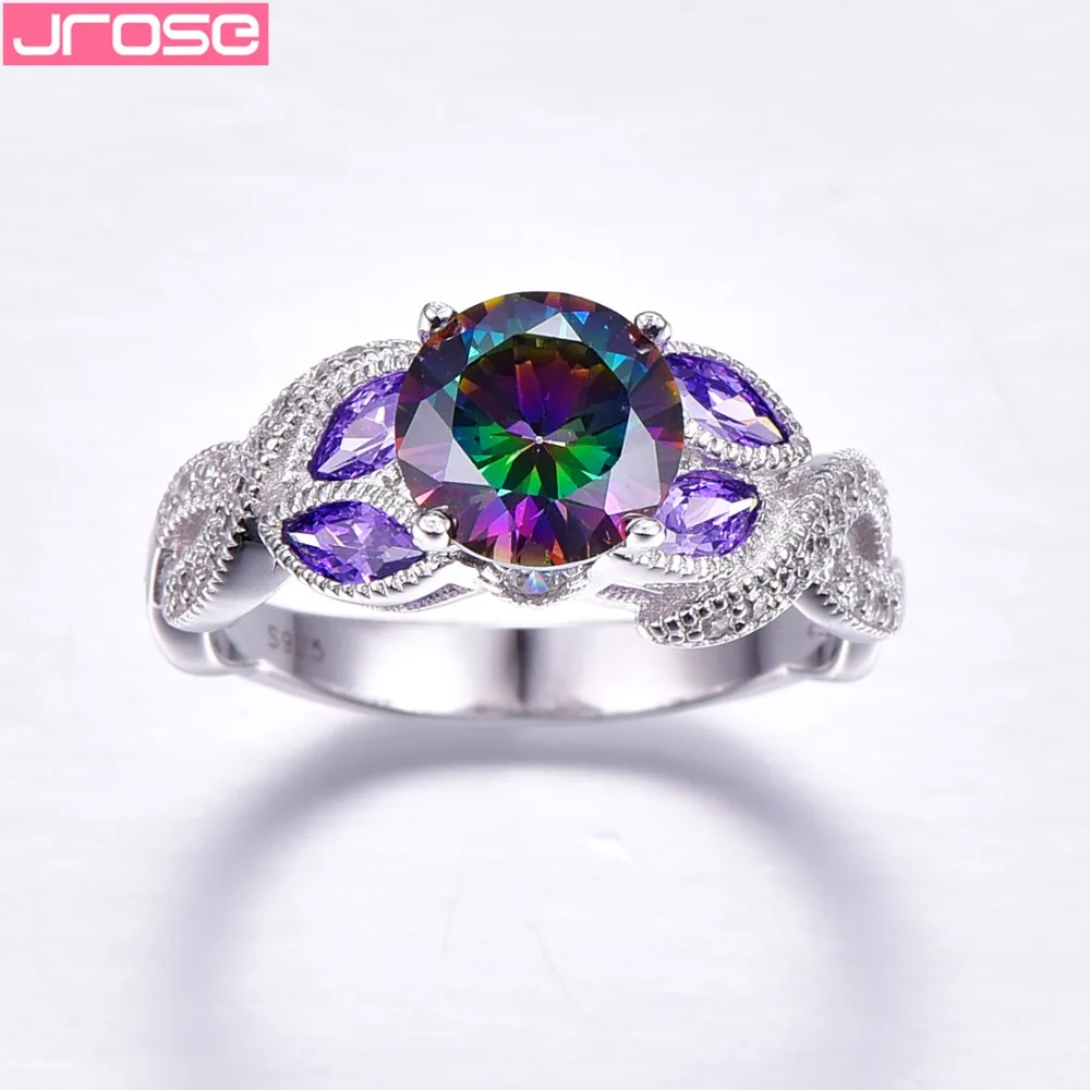 Jrose Mystical Rainbow CZ стерлингового серебра 925 кольцо Помолвочные кольца с прозрачным CZ для женщин женское Оригинальное ювелирное изделие из драгоценных камней