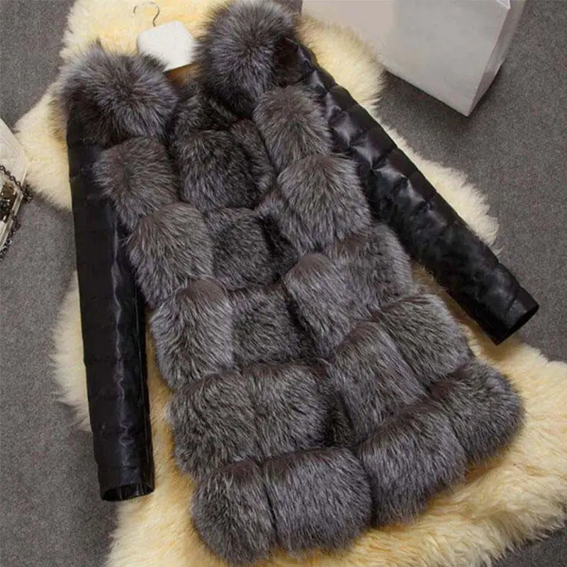 Модное зимнее женское пальто из искусственного лисьего меха куртка