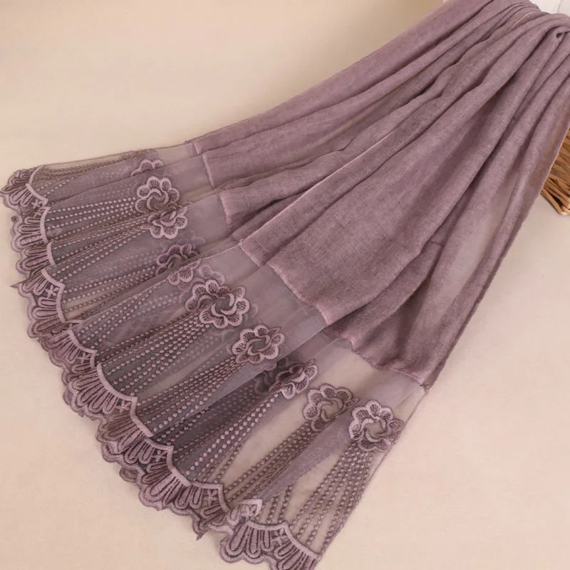 2018 женская брендовая модная однотонная кружевная Цветочная вискозная шаль шарф