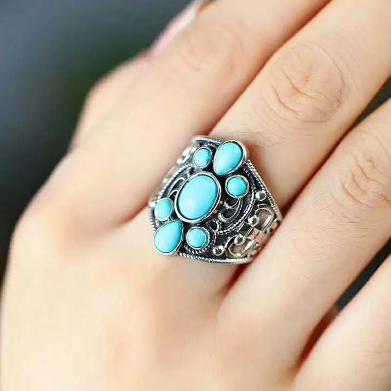 Кольца RADHORSE из серебра 925 для женщин, изысканное украшение, турквуаз, стиль Непала, ручная работа, стерлинговое серебро, регулируемые.
