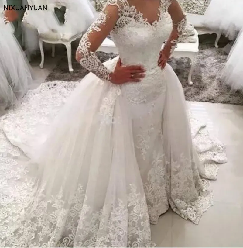 Vestido De Noiva кружевное свадебное платье русалки со съемной юбкой с открытой спиной и