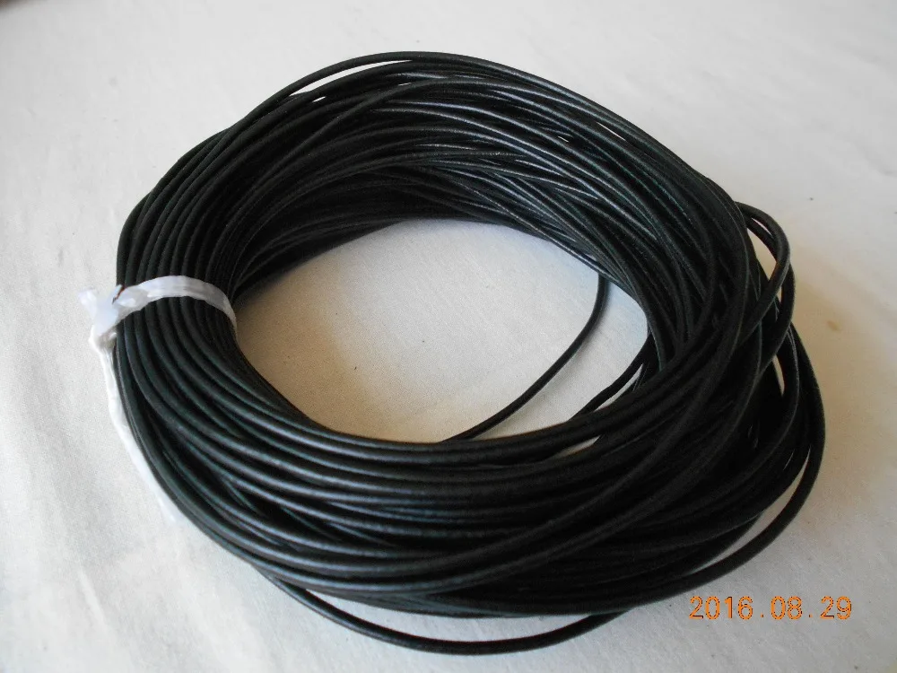 

Beads Lovely Black Round Real Leather Jewelry Cord 2mm 10M length