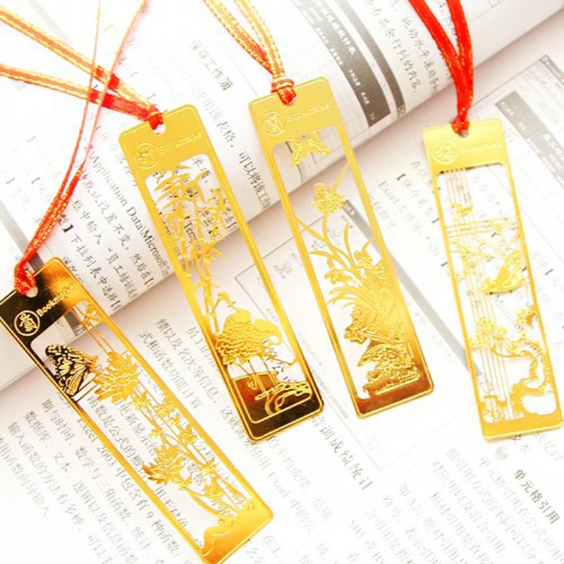 

10 pcs/lot Classical Chinese Style Metal Bookmark Merlin Bamboo Chrysanthemum Plum Orchid Vintage Book Marks Gifts