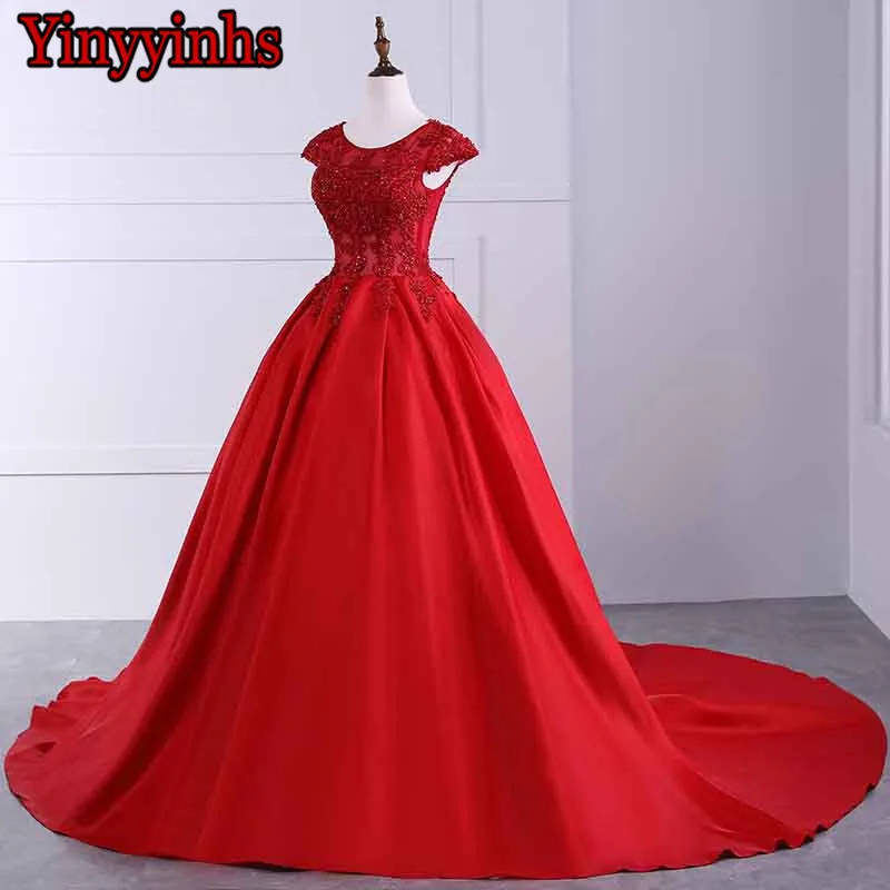 Yinyyinhs Real Picture Short Sleeve Evening Dress Vestido De Festa Long Beads Court Train Formal Gown CG42 | Свадьбы и торжества