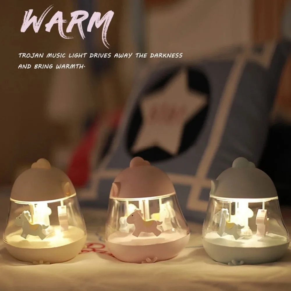 Творческий usb зарядка карусель музыка светодио дный свет светодиодный