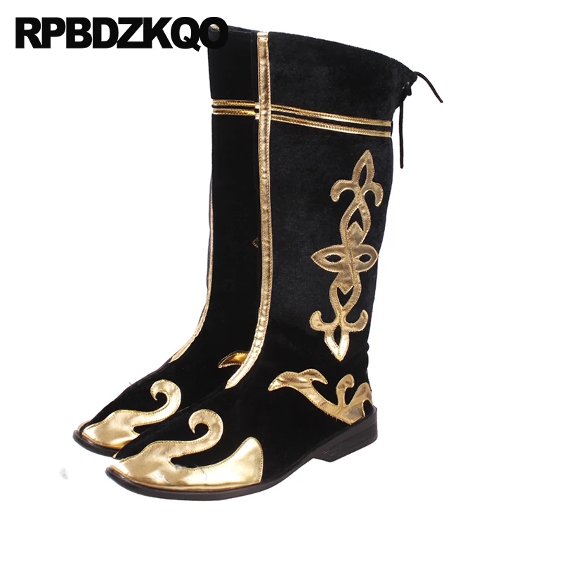 Мужские высокие ботинки со шнуровкой черные дизайнерские до середины икры с