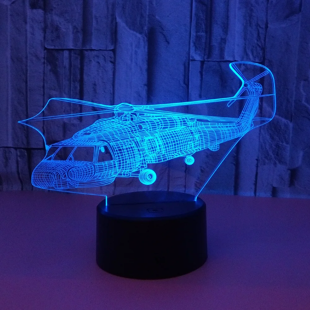 3D вертолет акриловая настольная лампа 7 видов цветов светодиодный сенсорный