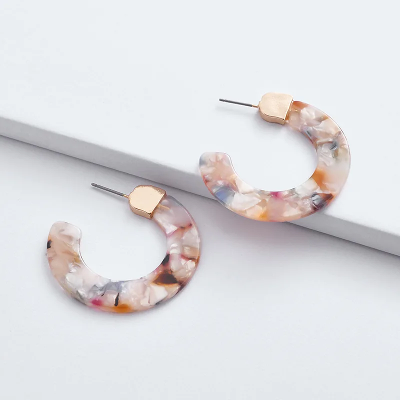 HUIDANG Fashion Simple Designs Mix Color Wide Acid Resin Acrylic Hoop Earrings for Women | Украшения и аксессуары