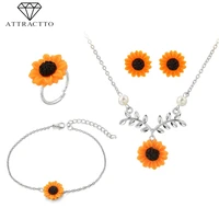 attractto fashion sunflower shape wedding necklace earrings ring bracelet sets for bridal elegant ladys jewelry set set190001