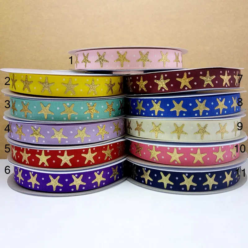 Бесплатная доставка 50 ярдов 22 мм золотые Мультяшные ленты из фольги в горошек