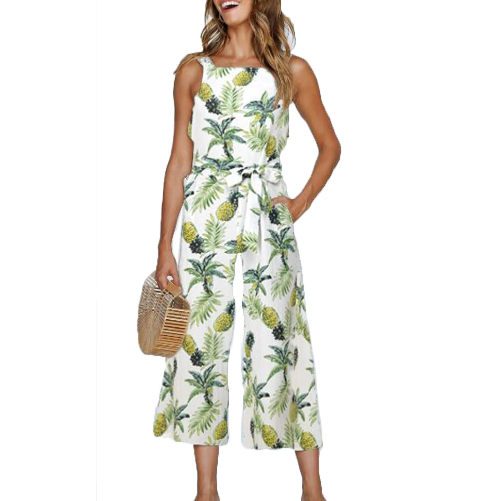 Женский летний цветочный топ без рукавов свободные брюки комбинезон цельный