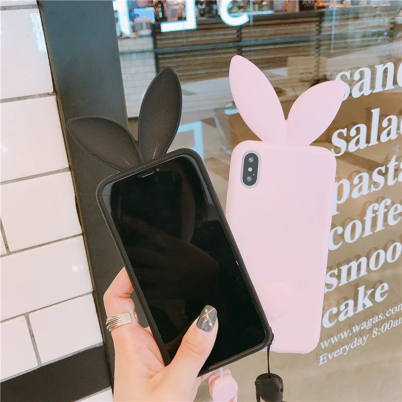 Silicone 3D Cute Bunny Rabbit Ears Tail Back Phone Case For iphone 7 8 plus X 6 6S Plus 5 5S SE |