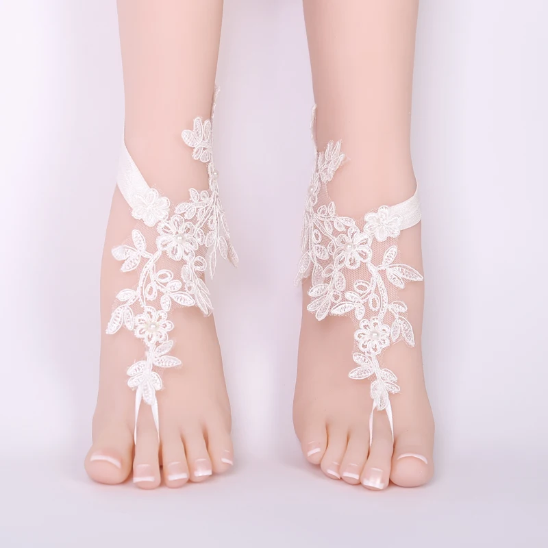 Свадебные белые сандалии на ногу с цепочкой пляжные ювелирные украшения