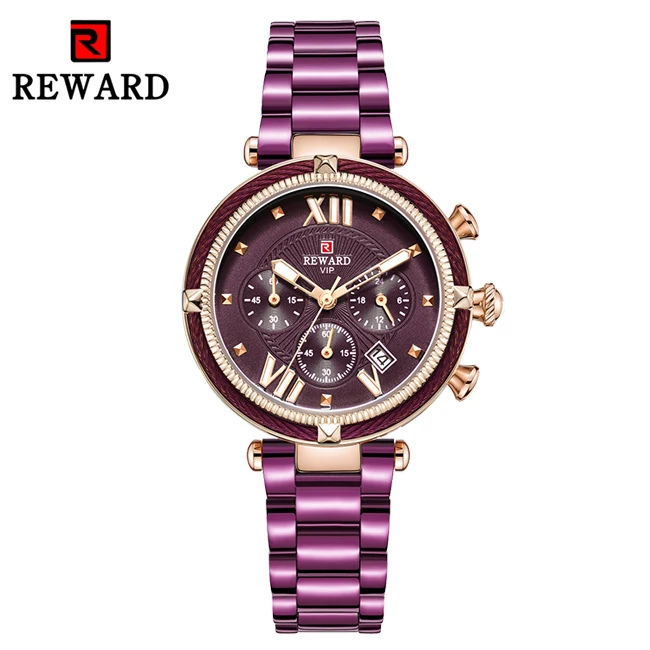 Rose-Purple Наградные женские часы люксовый бренд Reloj Mujer водонепроницаемые спортивные кварцевые часы из нержавеющей стали женские часы с хронографом 24 часа часы с датой - Цвет: Rose-Purple