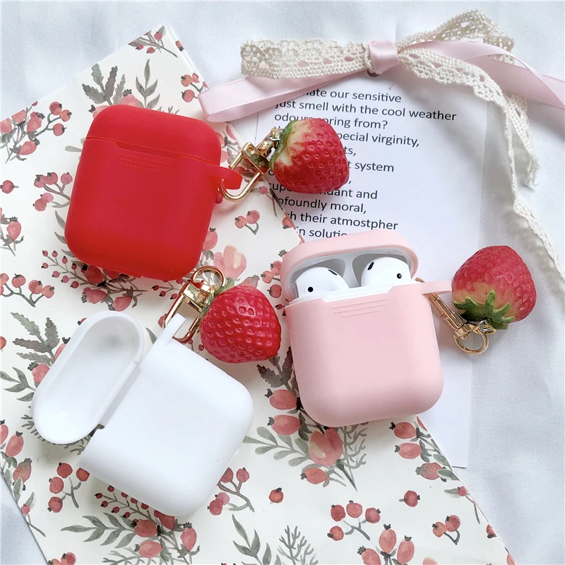 Милый милый силиконовый чехол с рисунком клубники для Apple Airpods Air Pods аксессуары Bluetooth наушники защитный чехол для ключей Riing