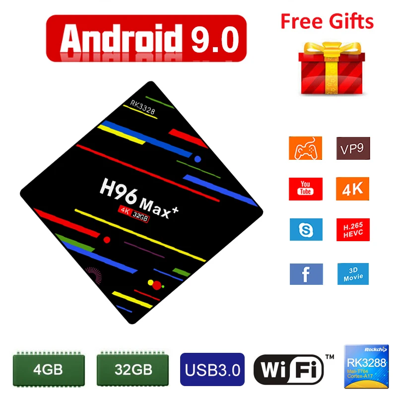 Оригинальный Android Smart tv Box 9 0 4G ram 32G rom Wifi H.265 USB3.0 4K медиаплеер RK3328 четырехъядерный H96