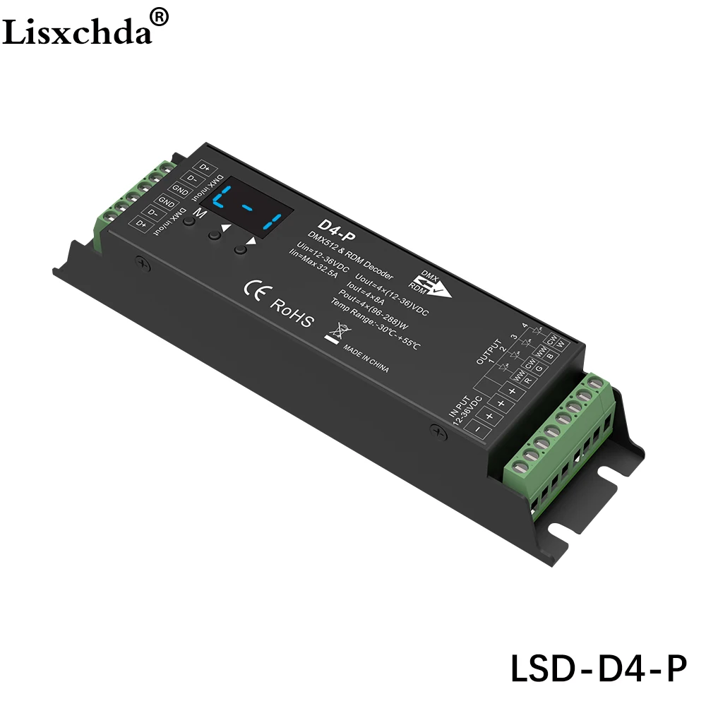 LSD-D4-P DC12-36V 4 канала 8А 1152 Вт постоянное напряжение DMX512& RDM декодер для светодиодных лент rgbw - Цвет: LSD-D4-P