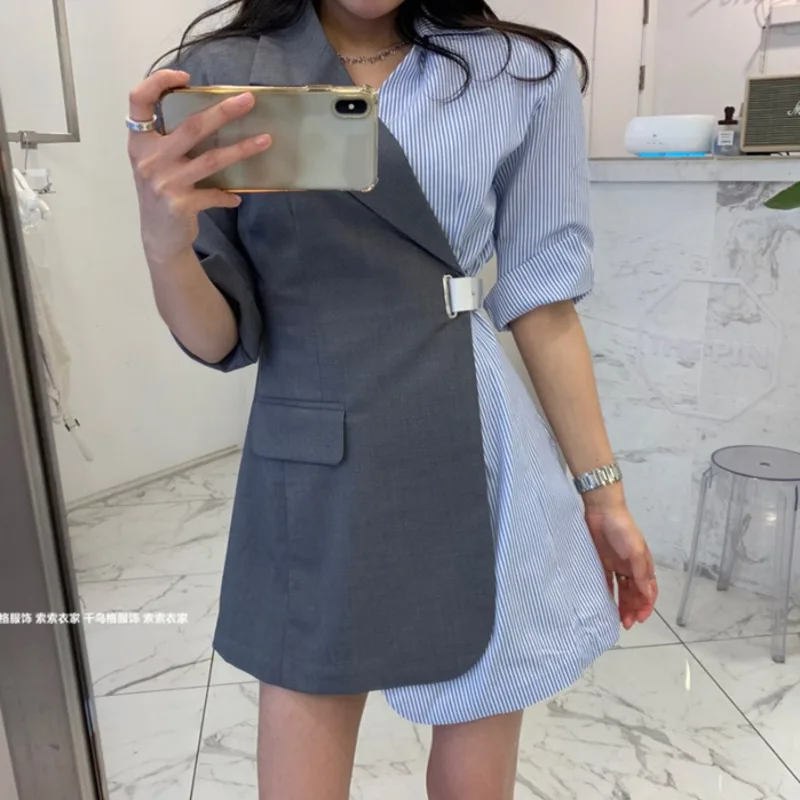 LANMREM 2019 Новый зубчатый полосатый контрастные цвета Половина рукава пояса с