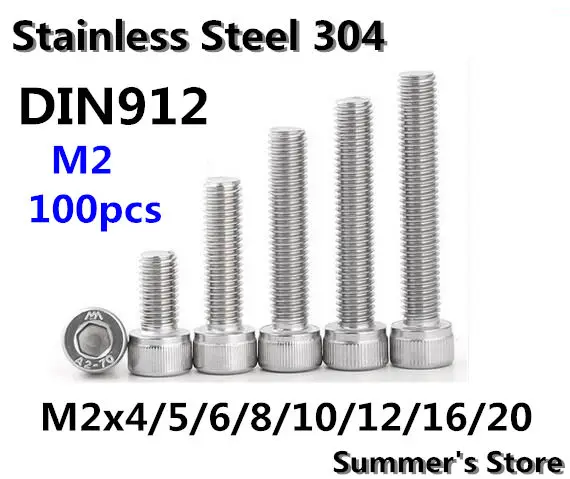 Шнек с шестигранной головкой из нержавеющей стали 100 шт./лот M2 * 4/5/6/8/10 мм 12/16/20 |