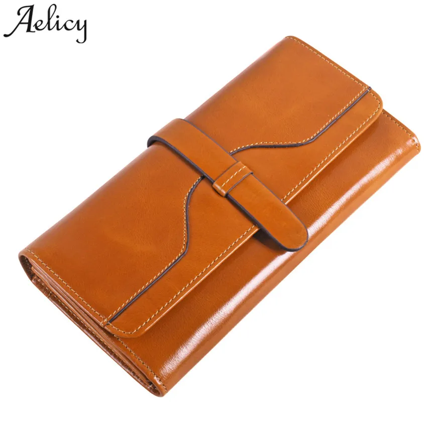 Aelicy, модный длинный кошелек, женский, искусственная кожа, черный, мягкий, кошелек, женский, известный бренд, держатели для карт, на застежке, большая емкость, сумочка, S30