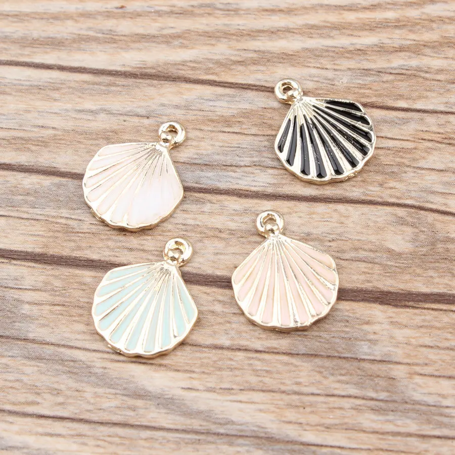 

10pcs Gold Nautical Beach Seashells Enamel Charms Shell, DIY Alloy Pendant Enamel Bracelet Necklace Jewelry Accessories Making