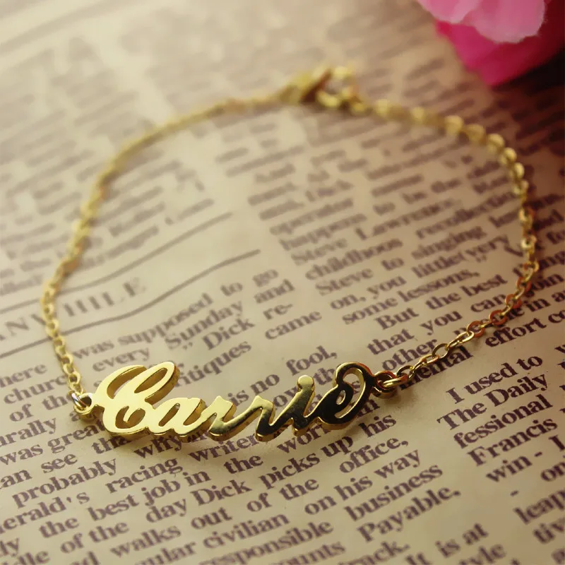 Бесплатная доставка AILIN браслет с именем Кэрри стиль золотой цвет на серебряной