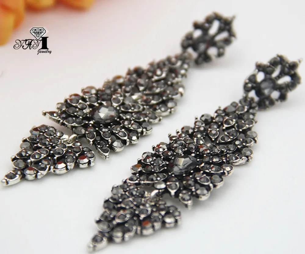 YaYi Jewelry Gray Glass Rhinestone Dangle Crystal Earring Women's Fashion Ancient Silver Color Gem Long Earrings Gift 1266 | Украшения