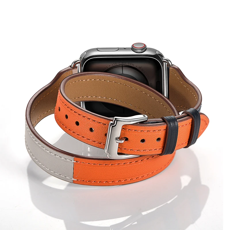 Двойной ремешок для apple watch band 44 мм 40 42 38 браслет из натуральной кожи iwatch series