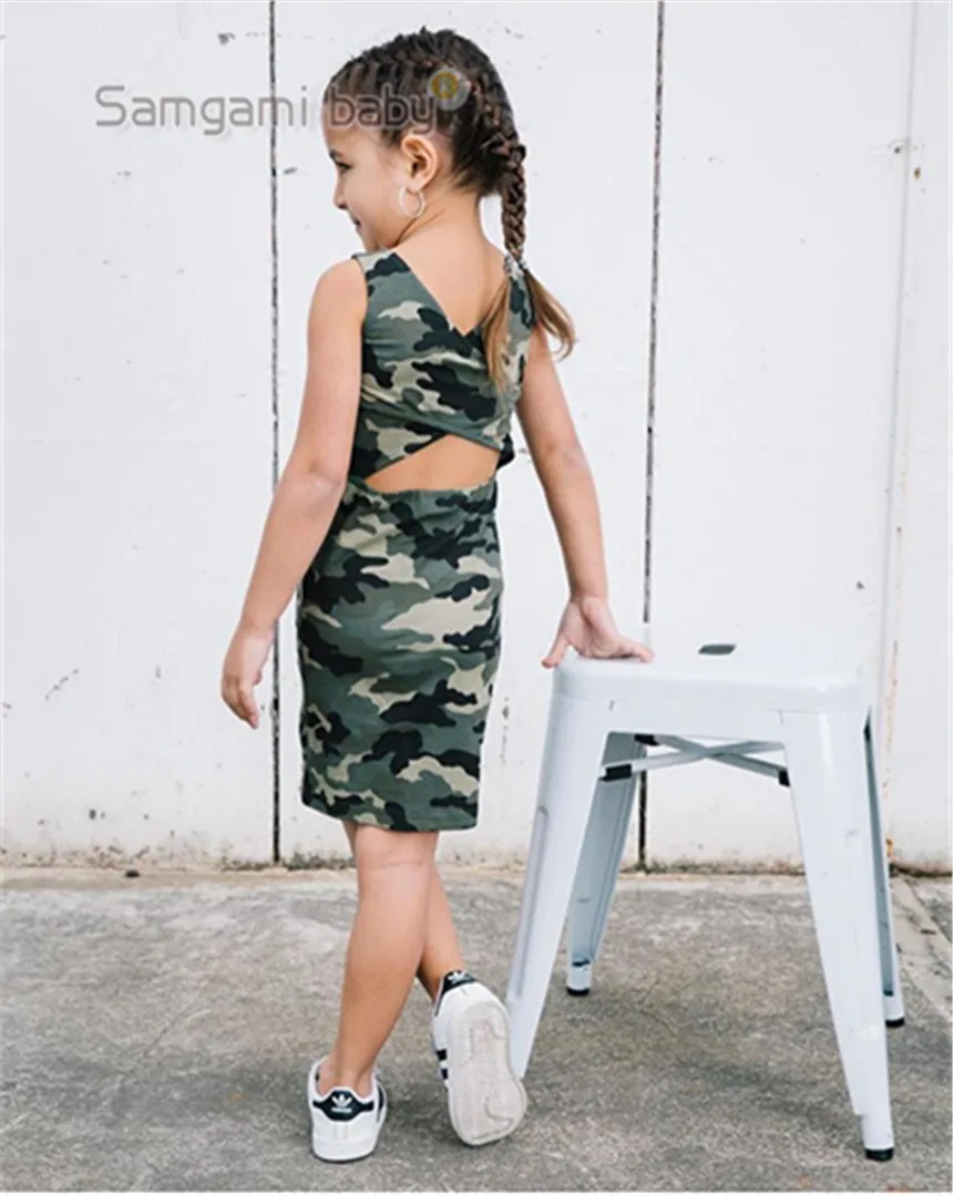 2018 камуфляжное Узорчатое облегающее платье одежда для маленьких девочек