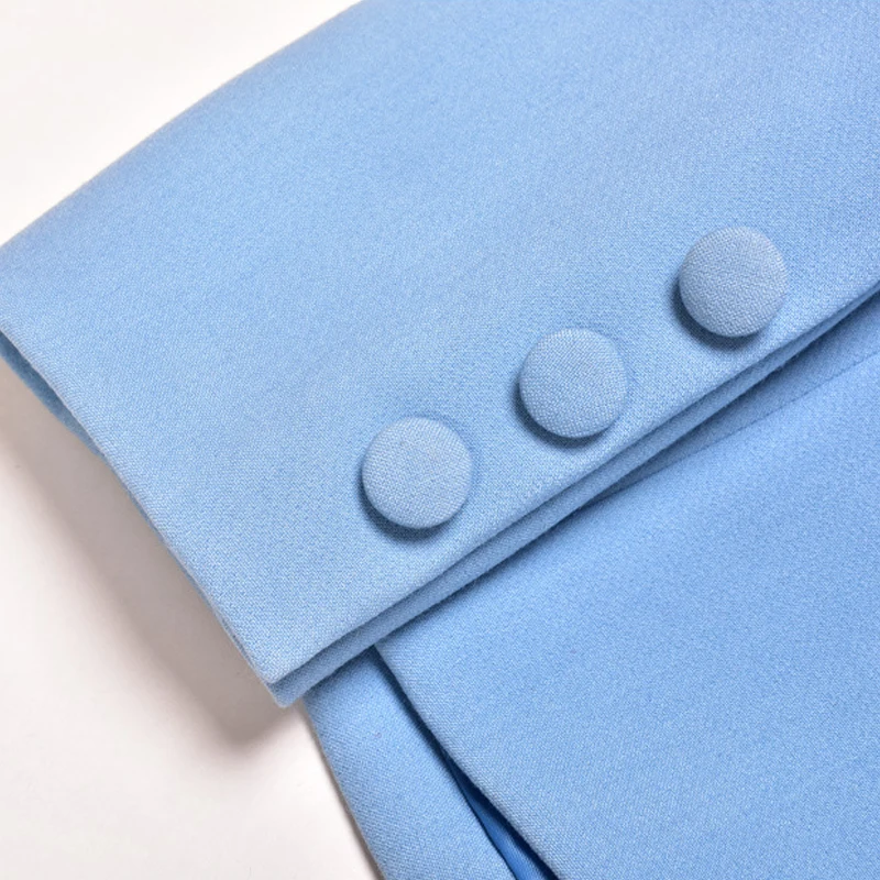 Женский офисный Блейзер синий приталенный на одной пуговице модный подиумный