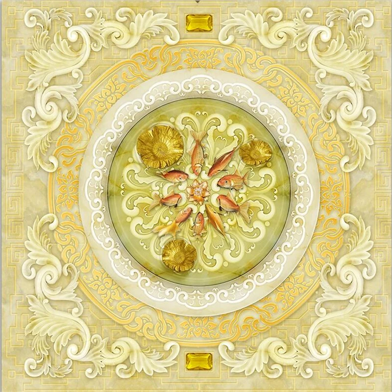 beibehang Custom floor painting 3D rich more than nine fish Figure living room bedroom self-adhesive marble 3d flooring | Обустройство