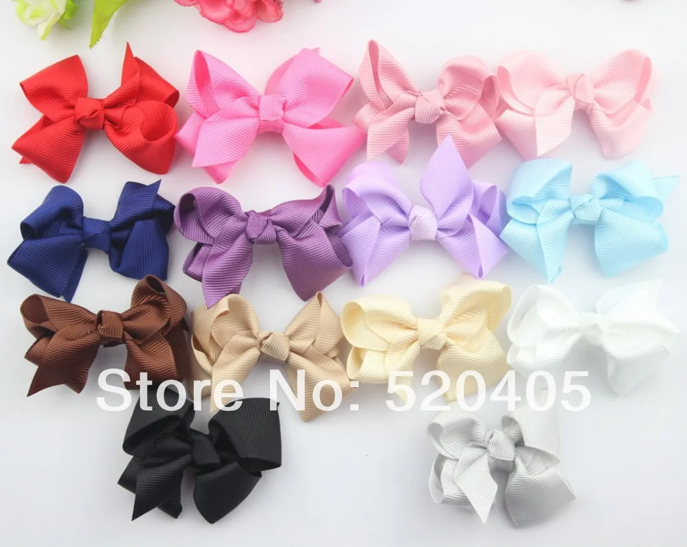 

80PCS HOT SALE Ribbon bows for hair flower Solid Satin hair bowknot 2.5Inch for girl hair band DIY flower korean hair bow