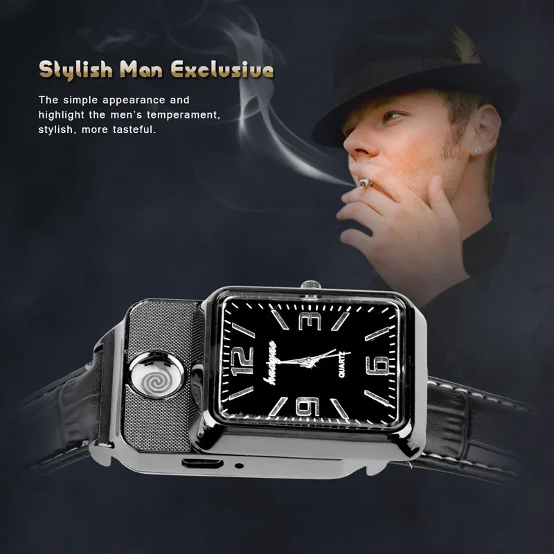 2019 USB перезаряжаемая ветрозащитная беспламенная Зажигалка часы Reloj masculino мужские