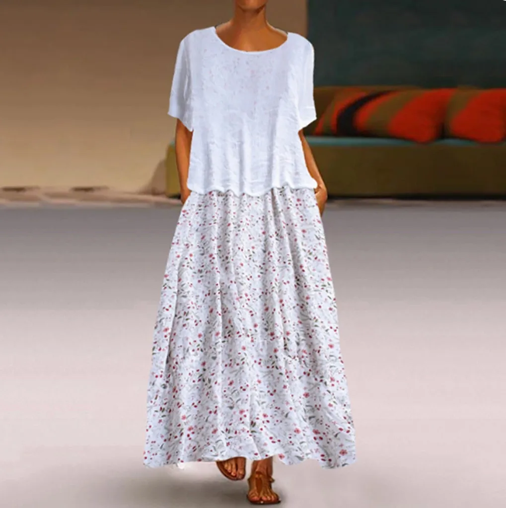 Женское винтажное Свободное длинное платье с цветочным принтом Повседневное