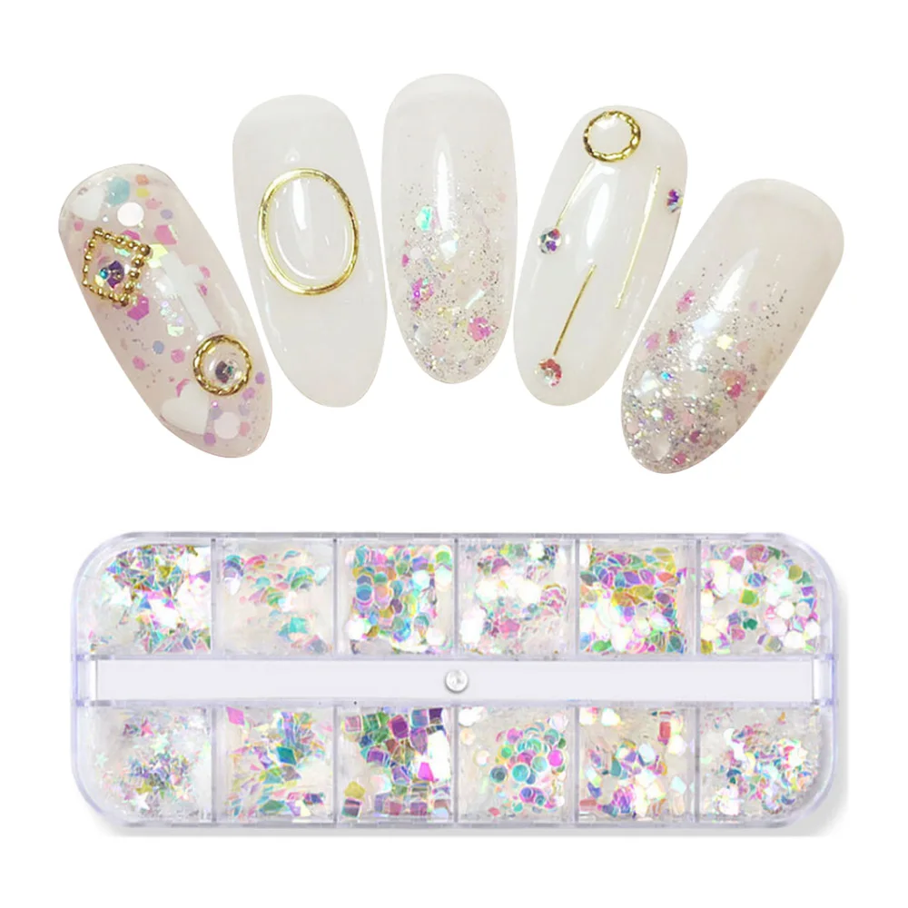 12 Стиль флуоресцентный синий единорог AB Цвет ногтей блесток Звезда Круглый ромб