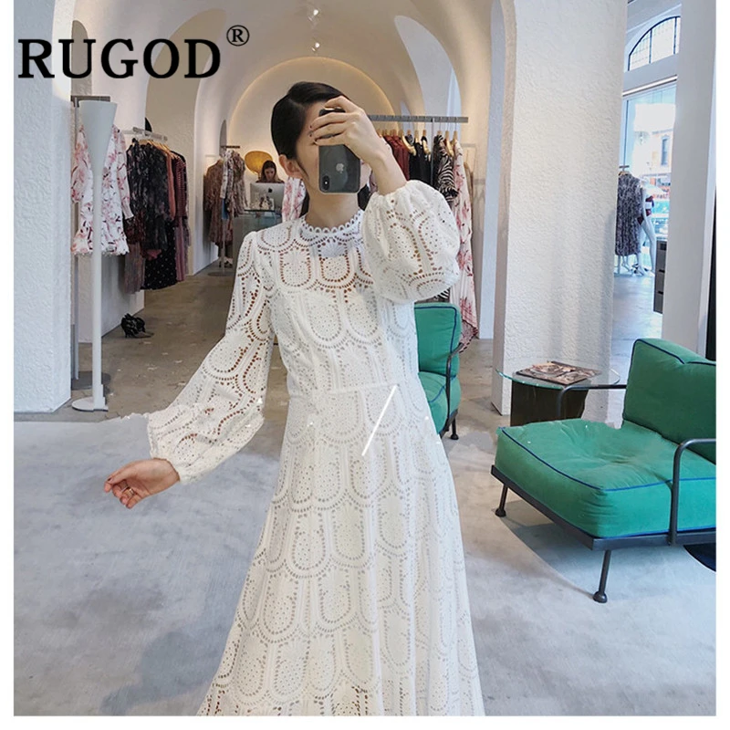 RUGOD Элегантное Белое Женское летнее платье с вышивкой модное оборками и
