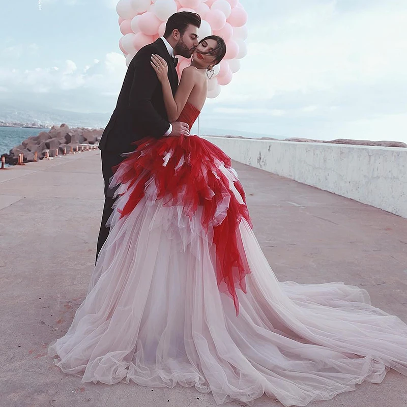 Свадебное платье контрастного цвета плиссированные Многослойные фатиновые